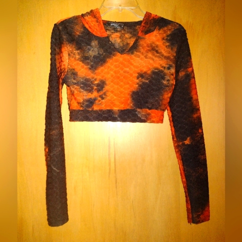Orange and Black Hooded Crop Top